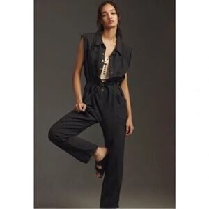 Anthropologie Pilcro Sleeveless Mechanic Romper Black Size Small NWOT